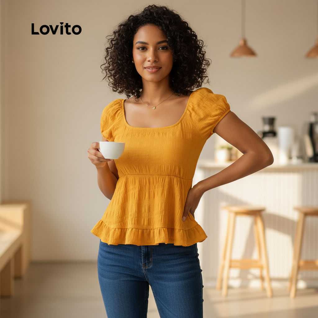 Lovito เสื้อเชิ้ตผู้หญิงสไตล์โบฮีเมียน ชายระบาย สําหรับฤดูร้อน ฤดูใบไม้ผลิ รุ่น L132ED655