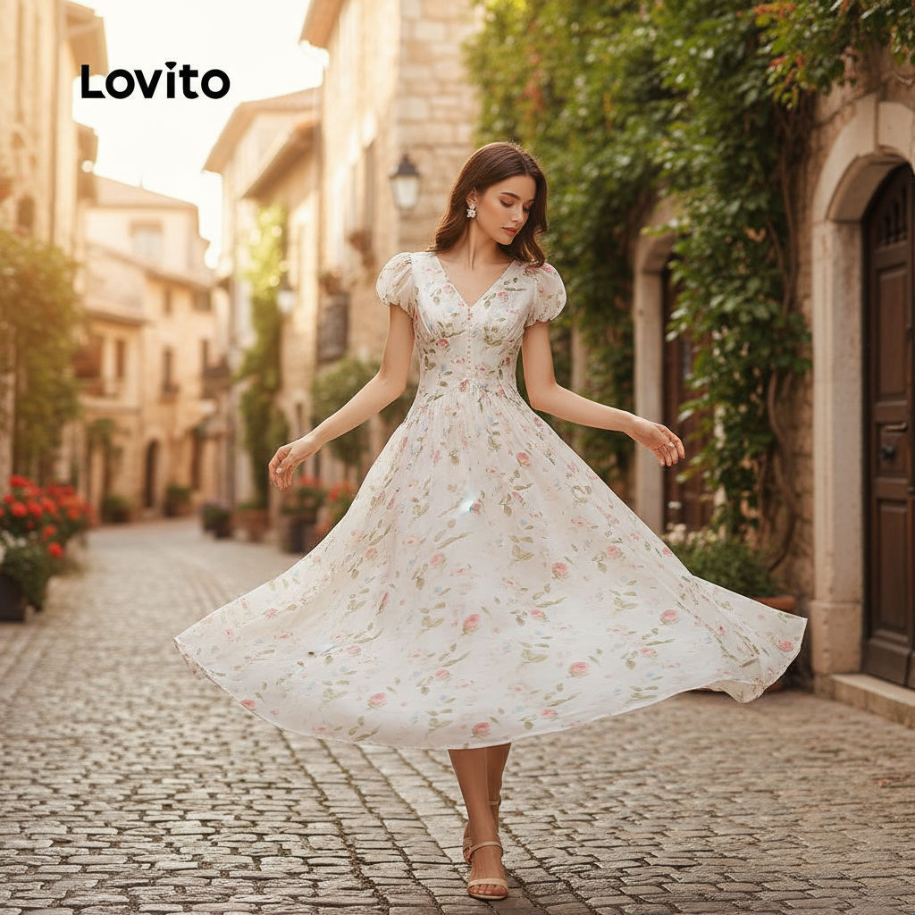 Lovito ชุดเดรสลําลอง คอร์เซ็ตแนบเนื้อ ติดจีบ ซิป เปิดหลัง ฤดูใบไม้ผลิ ฤดูร้อน L142LD168