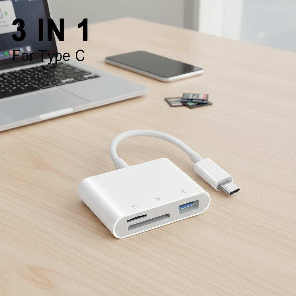 อะแดปเตอร์ USB C OTG อเนกประสงค์ 3-in-1 พร้อมเครื่องอ่านการ์ด SD และพอร์ตชาร์จ สําหรับ iPhone 16/15 