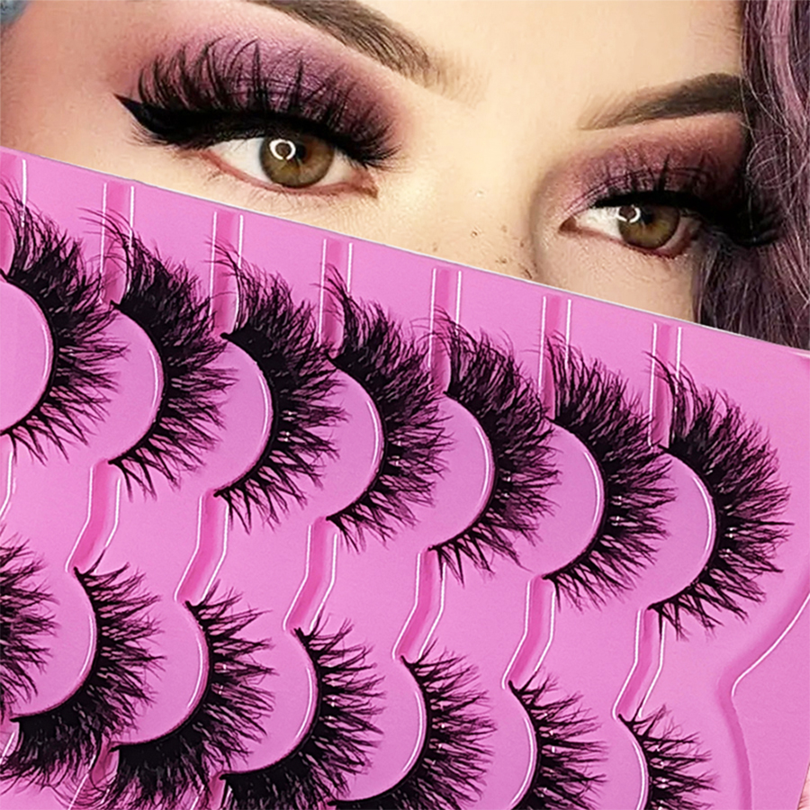 7 คู่ 8D Fluffy Mango Eye Lashes, Full Strip Extension, ใช้งานง่าย, ดูสะดุดตาธรรมชาติ