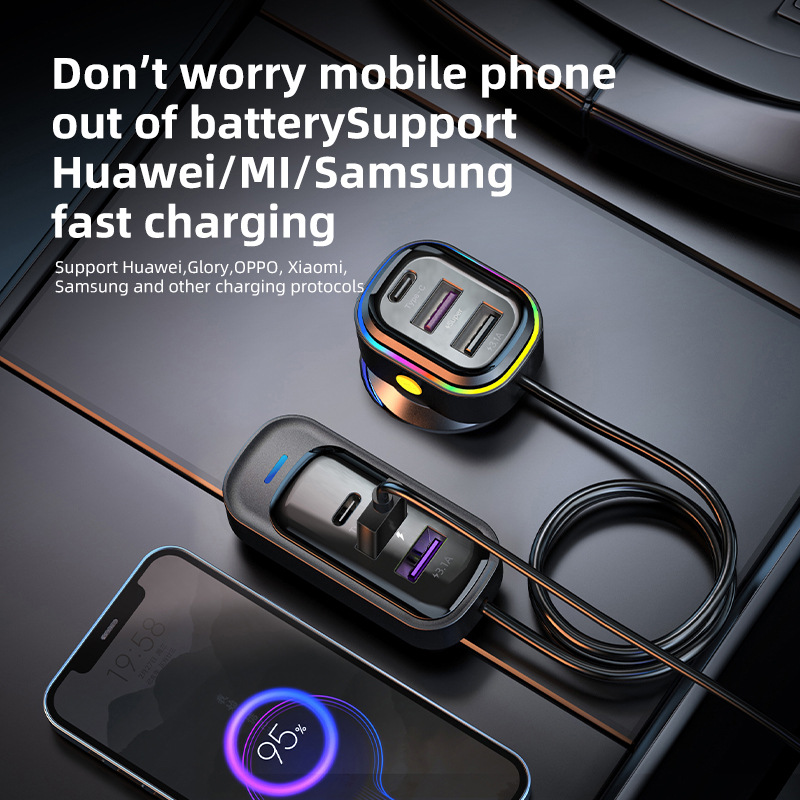 เครื่องชาร์จรถยนต์แบบขยาย USB Type-C 6 พอร์ต พร้อมไฟ RGB อะแดปเตอร์ชาร์จเร็ว PD สําหรับ iPhone Samsung Tablet - รูปที่ 2