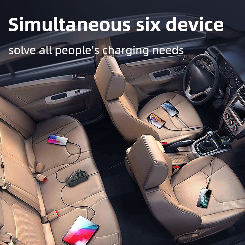 เครื่องชาร์จรถยนต์แบบขยาย USB Type-C 6 พอร์ต พร้อมไฟ RGB อะแดปเตอร์ชาร์จเร็ว PD สําหรับ iPhone Samsung Tablet - รูปที่ 3