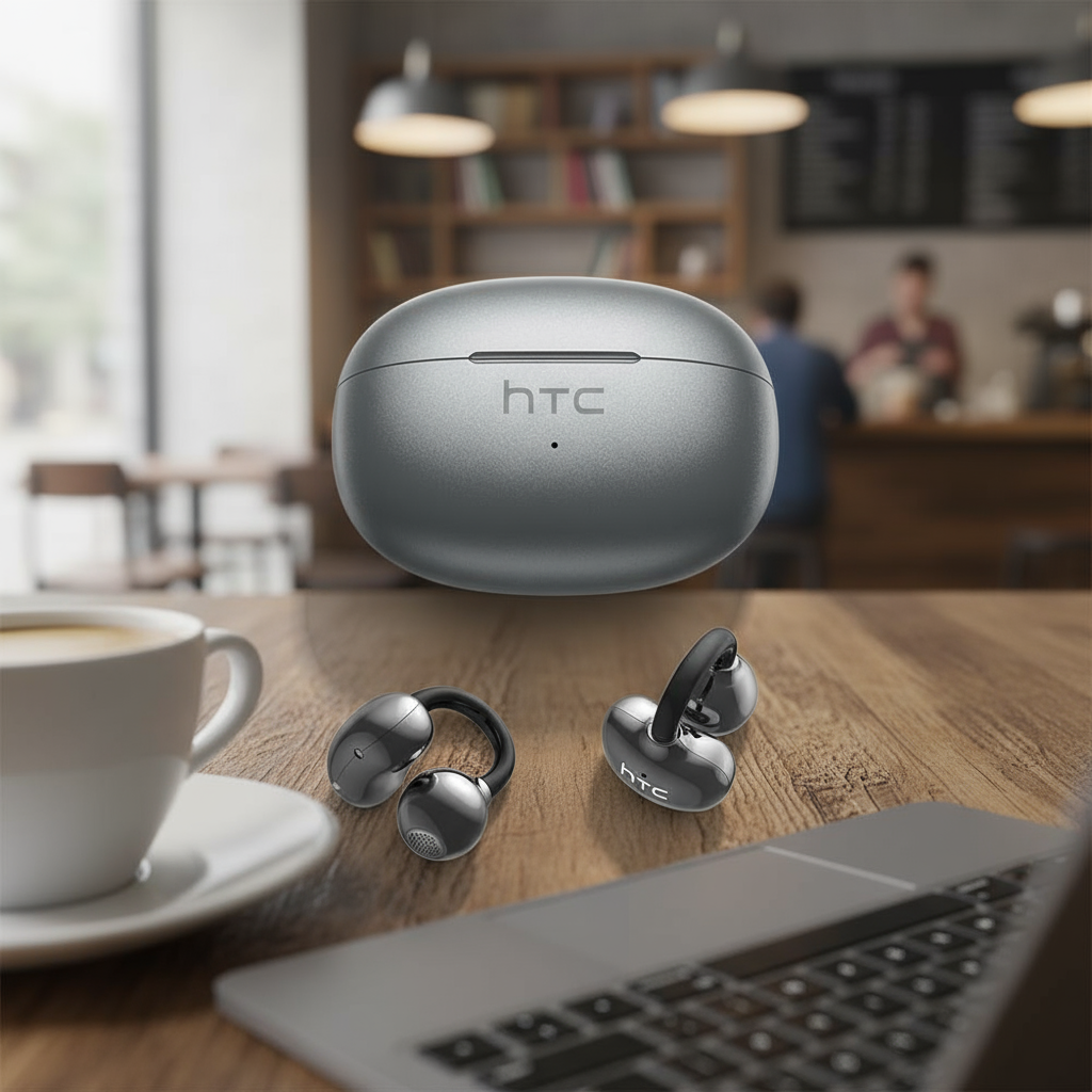 หูฟังแปลภาษาแบบเรียลไทม์ HTC NE55 AI หูฟังบลูทูธ 6.0 แบบหนีบ เสียงสเตอริโอ HiFi ลดเสียงรบกวน ดีไซน์ส