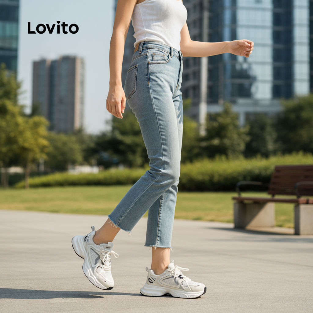 Lovito รองเท้าผู้หญิง เสริมความสูง ระบายอากาศดี ดีไซน์มินิมอล สไตล์ลําลอง LFA40382