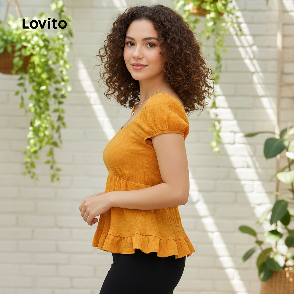 Lovito เสื้อเชิ้ตผู้หญิงสไตล์โบฮีเมียน ชายระบาย สําหรับฤดูร้อน ฤดูใบไม้ผลิ รุ่น L132ED655