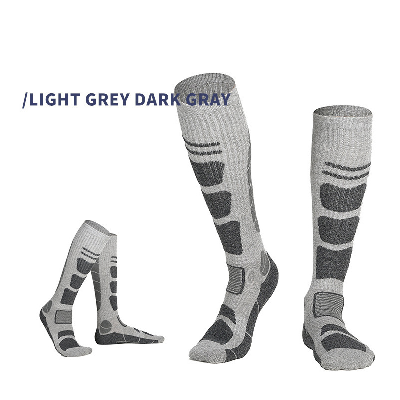 ถุงเท้าสกีและเดินป่าความร้อนสําหรับผู้ชาย | ถุงเท้ายาวกันหนาวเหนือเข่าสําหรับผู้หญิงกีฬาหิมะ | ดํา/ขาว/เทา - รูปที่ 6
