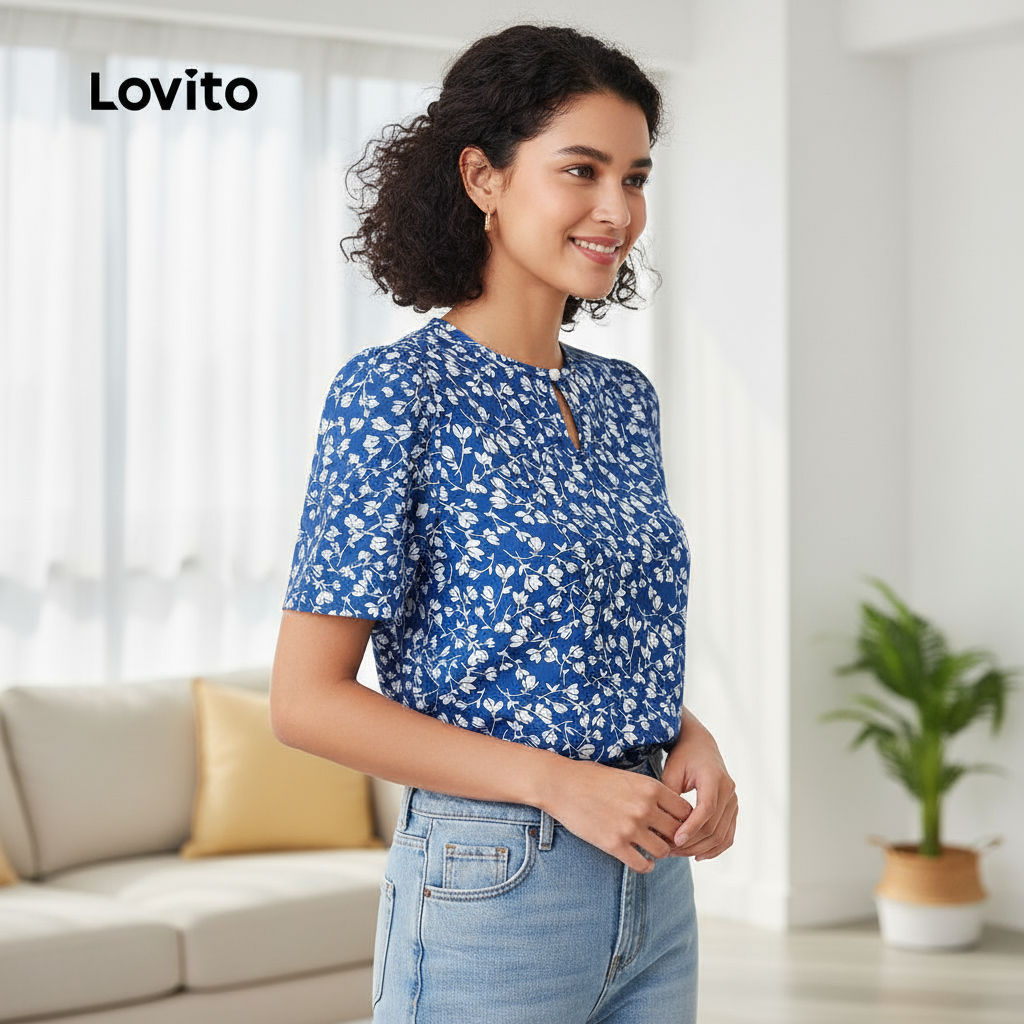 Lovito เสื้อบาฮูโบโฮ สีฟ้า ทรงว่าง สําหรับผู้หญิง L150AD999