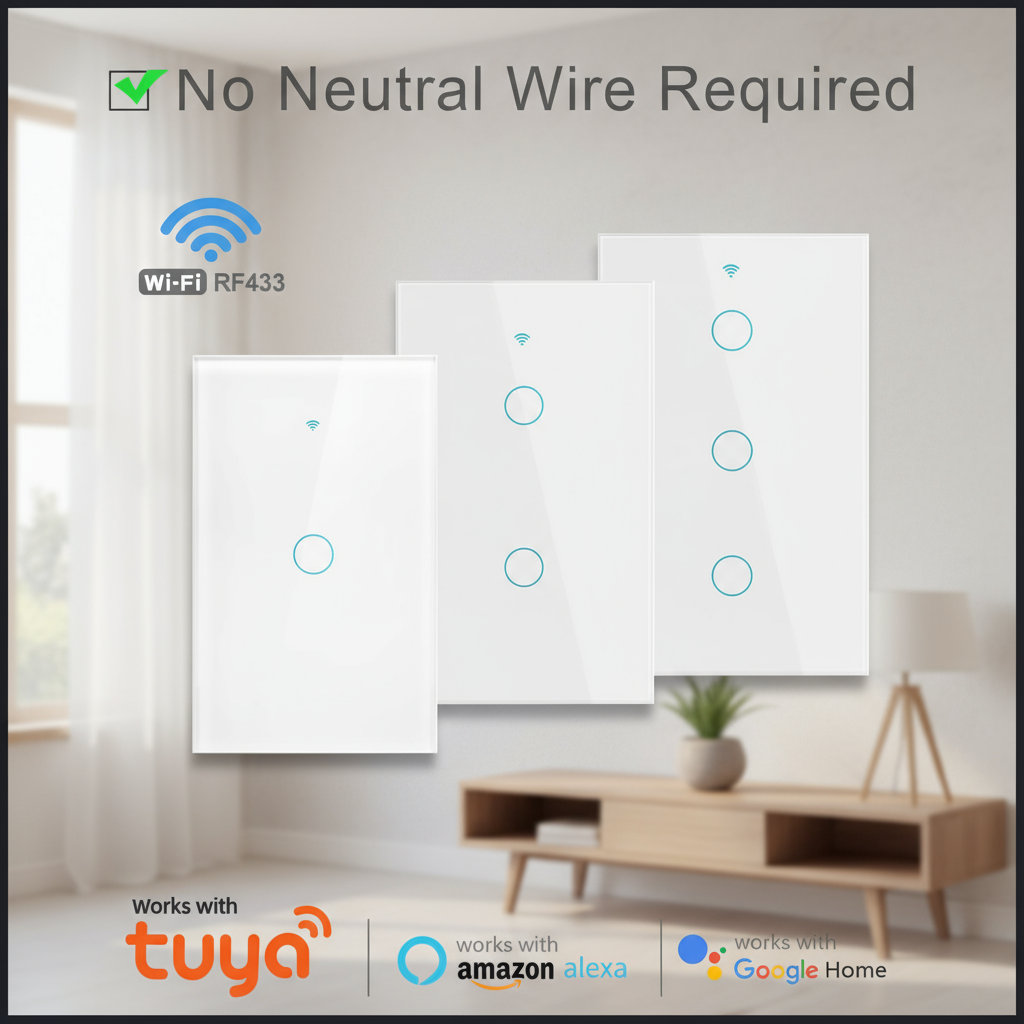สวิตช์ไฟอัจฉริยะ WiFi Bluetooth สัมผัส RF 433MHz 2/3 ปุ่ม 100-240V ใช้ร่วมกับ Alexa Hey Google ต้องเ