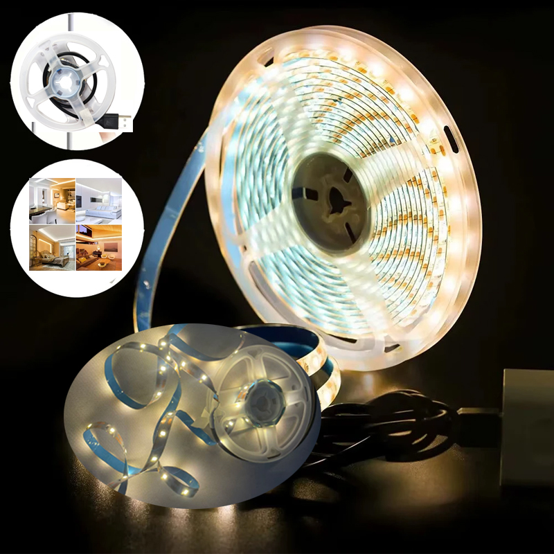 Dc 5V USB LED แถบ 2835 สีขาว Warm White LED Strip ไฟเทปสําหรับ TV Backlight Home Room Decor 1 m-5 m โคมไฟริบบิ้น