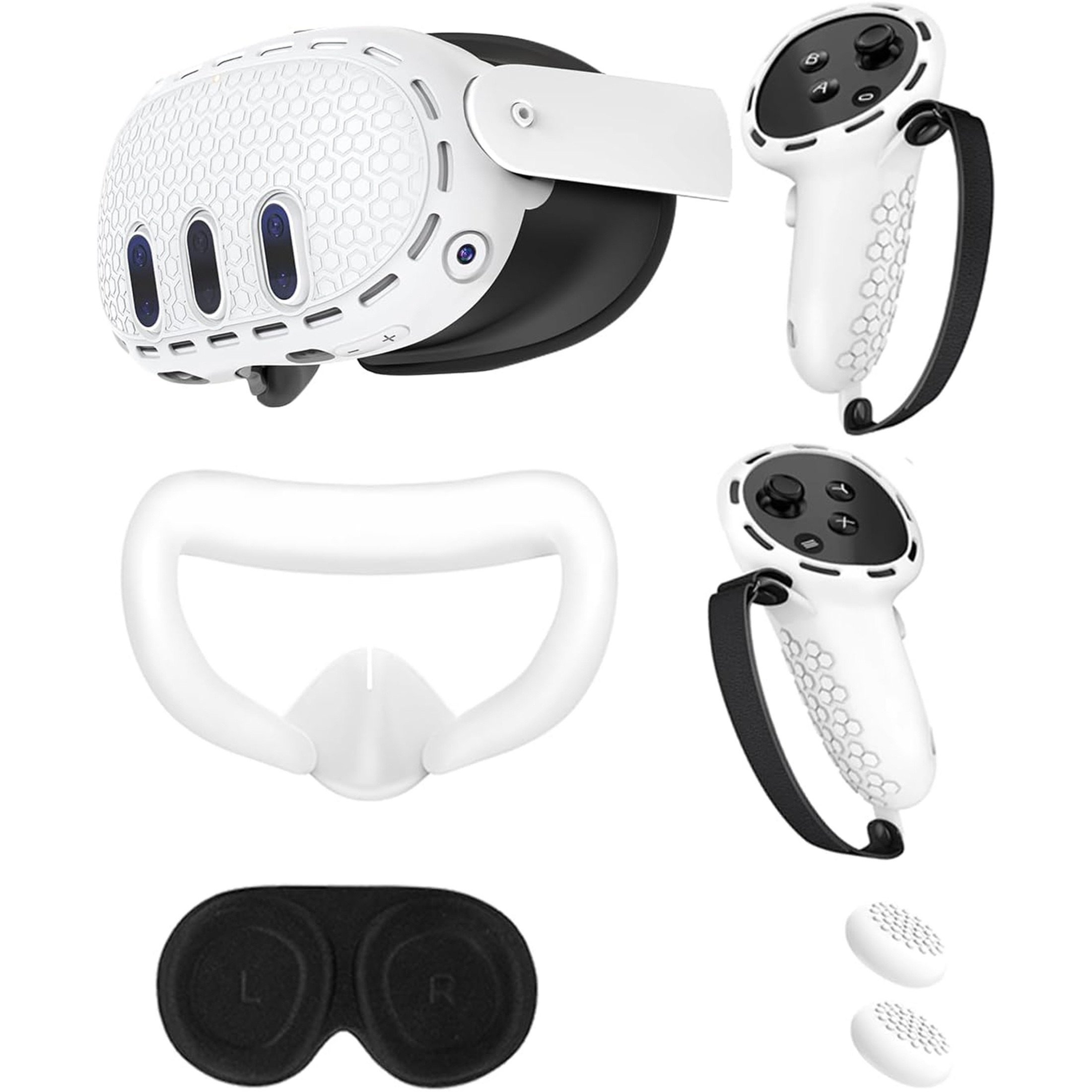 สําหรับชุดอุปกรณ์เสริม Meta Quest 3, ซิลิโคนป้องกันสําหรับ Oculus Quest 3, ประกอบด้วยฝาครอบป้องกัน VR, ฝาครอบด้ามจับ, ฝาครอบป้องกันเปลือก VR, หน้ากากใบหน้า, จอยสติ๊ก