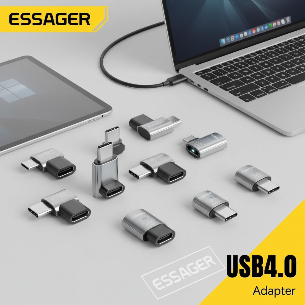 โมดูล Essager USB4.0 40Gbps OTG อะแดปเตอร์ชาร์จเร็ว 240W มุม 90 องศา USB Type C สําหรับโทรศัพท์ Macbook แล็ปท็อป 8K60Hz