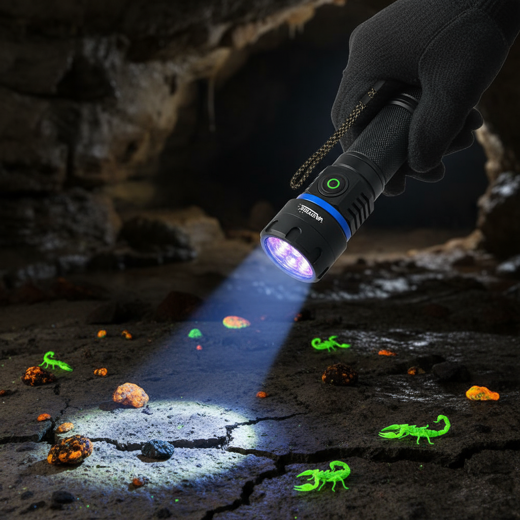 ไฟฉาย UV 60W 365nm 6 LED ชาร์จ USB พร้อมแบตเตอรี่ 26650 สําหรับตรวจจับปัสสาวะและแมงป่อง