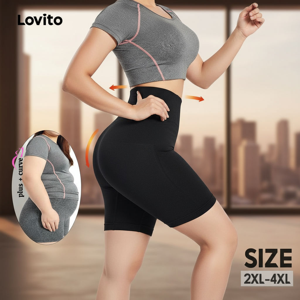 Lovito Corset พลัสไซส์ พื้นฐาน LPS06061 (แอปริคอต/ดํา)