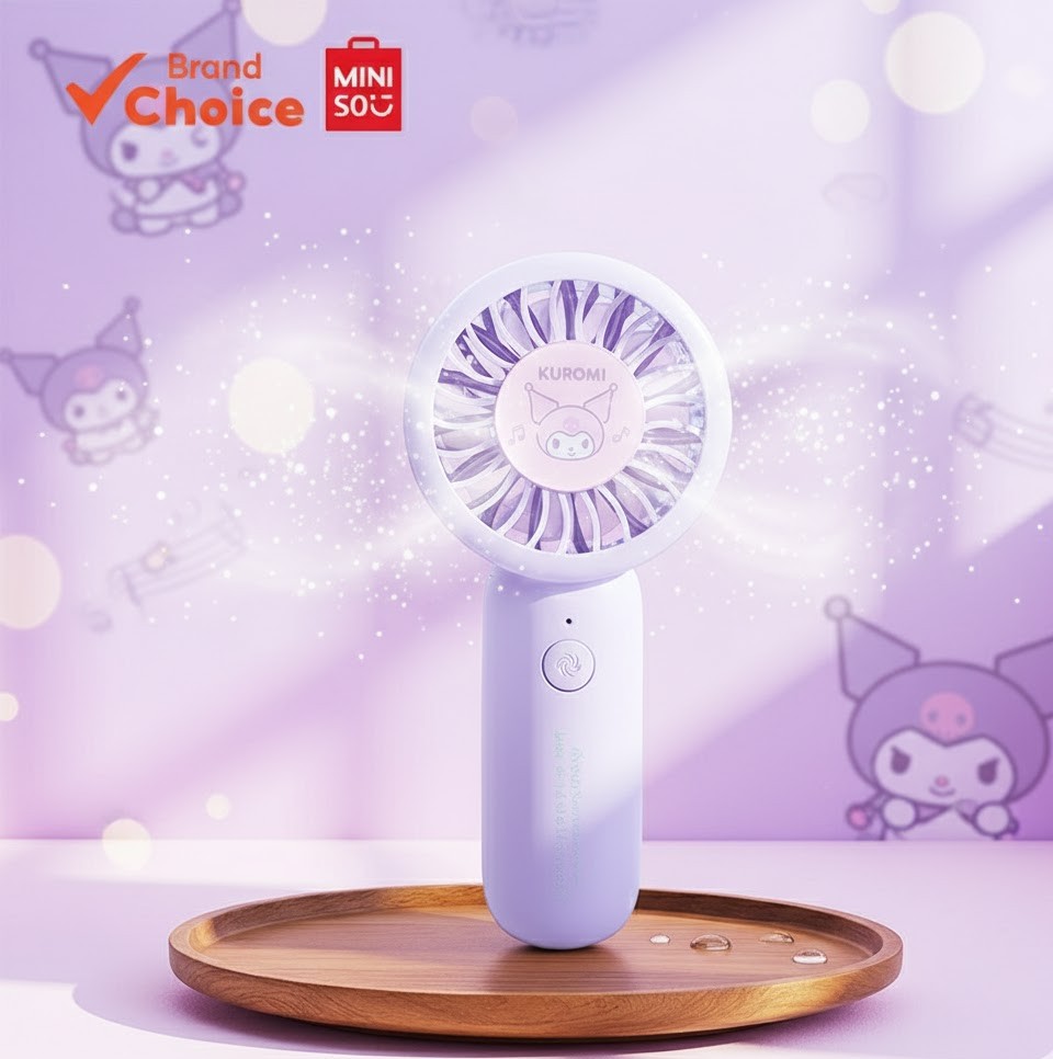 MINISO  คอลเลกชันซานริโอ - เฮลโลคิตตี้และคุโรมิ พัดลมมือถือขนาดเล็กแบบพกพา USB ของขวัญน่ารัก