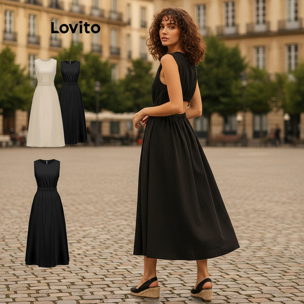 Lovito ชุดเดรสผู้หญิง ทรงเอวยางยืด ไม่มีสายผูกหลัง สไตล์บอล L77ED270 (หลากสี)