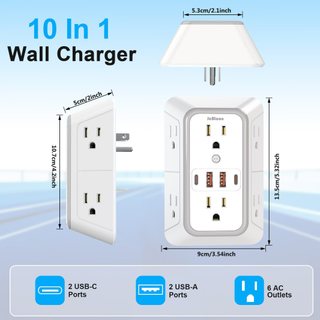 Outlet Extender Surge Protector 6 Outlets with 4 USB Ports Multi Adapter