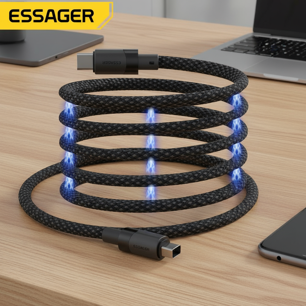 สายชาร์จแม่เหล็ก USB C to C 100W Essager สําหรับ iPhone 15 65W Type C to C สําหรับถ่ายโอนข้อมูลและชา