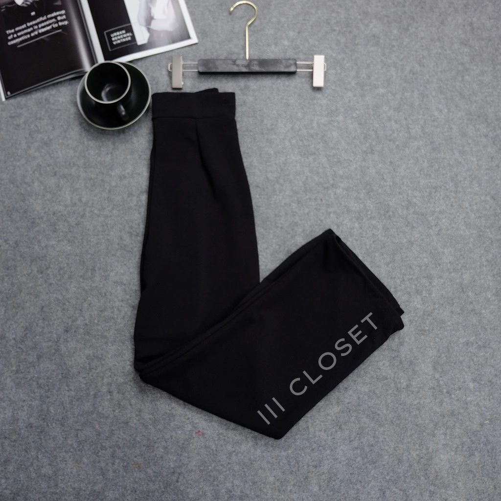 กางเกงขายาวผู้หญิง รุ่น PW501 เอวสูง ผ้าวูลเวฟ ทรงขากระบอก มีขอบเอว ใส่สบาย LXL เอว 30-34" สีดำ