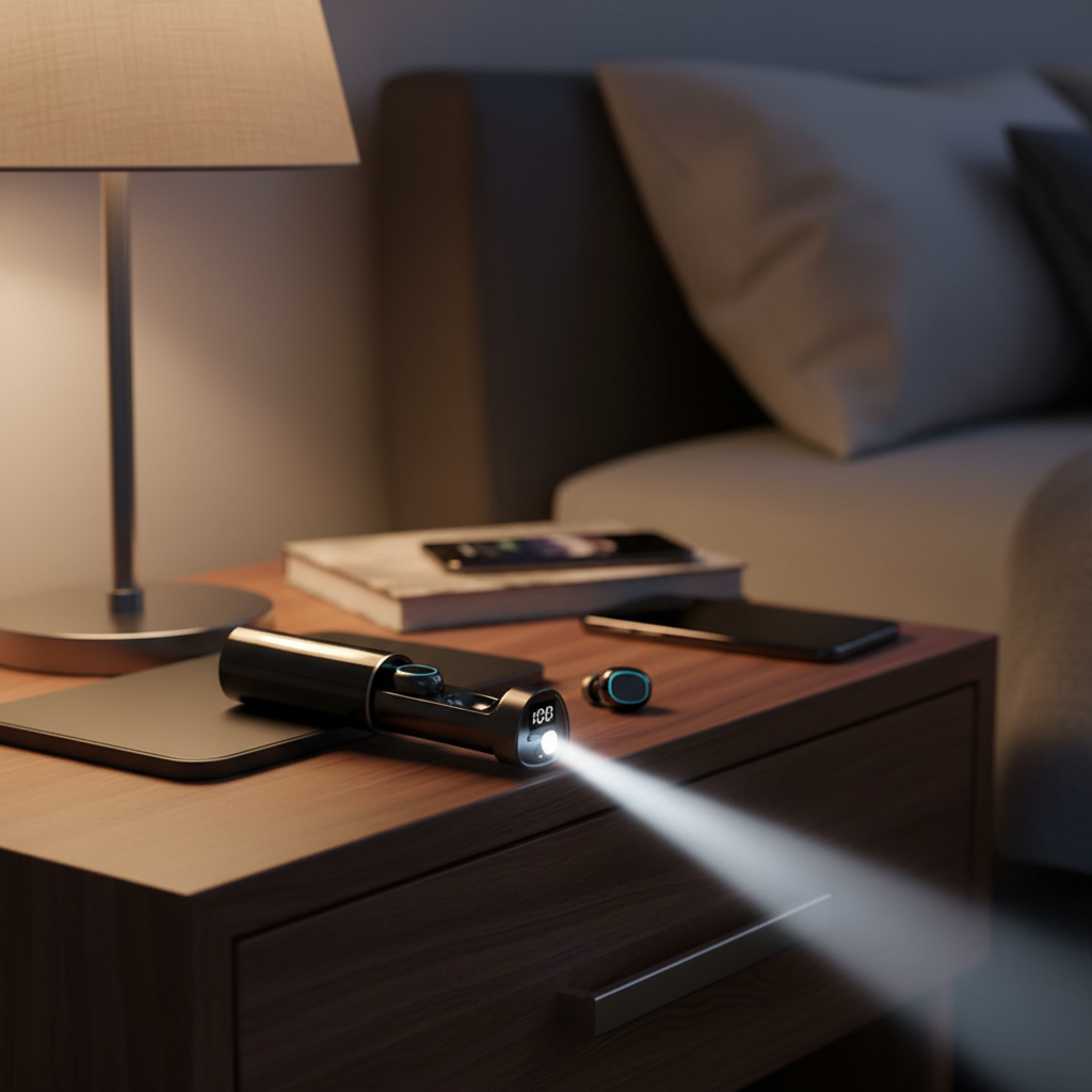 หูฟังบลูทูธ N21, หูฟังไร้สายพร้อมไฟฉาย, TWS, ควบคุมด้วยการสัมผัส, เสียงสเตอริโอ, หูฟังสปอร์ตขนาดเล็ก