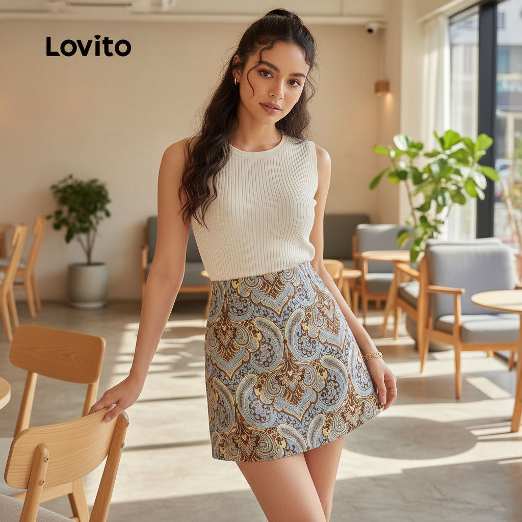Lovito กระโปรงแฟชั่นฤดูใบไม้ผลิ ฤดูร้อน สําหรับผู้หญิง L154ED462