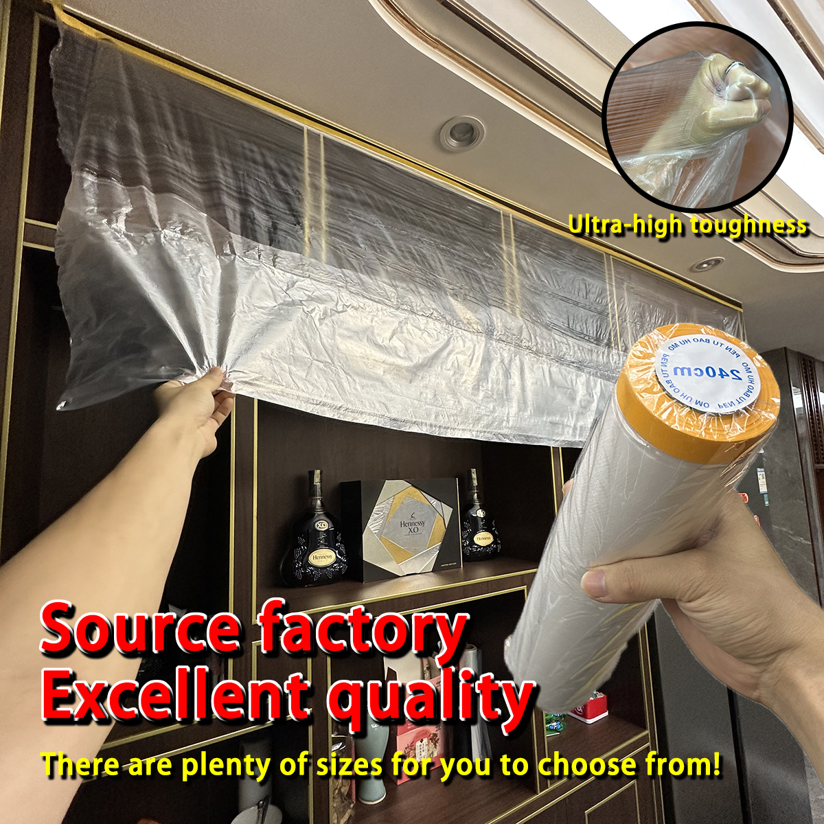 เทปติดผนังพร้อมฟิล์มป้องกันฝุ่นหลายขนาด 55/240/300/450 ซม.สําหรับสีบ้านและการป้องกันเสื้อผ้า 15M 1 ช