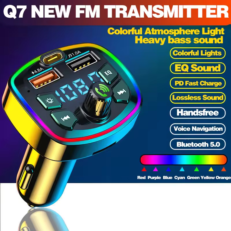 1PCS Car Charger เครื่องส่งสัญญาณ FM บลูทูธ 5.0 แฮนด์ฟรี True 3.1A Dual USB พอร์ต PD FastCharging MP