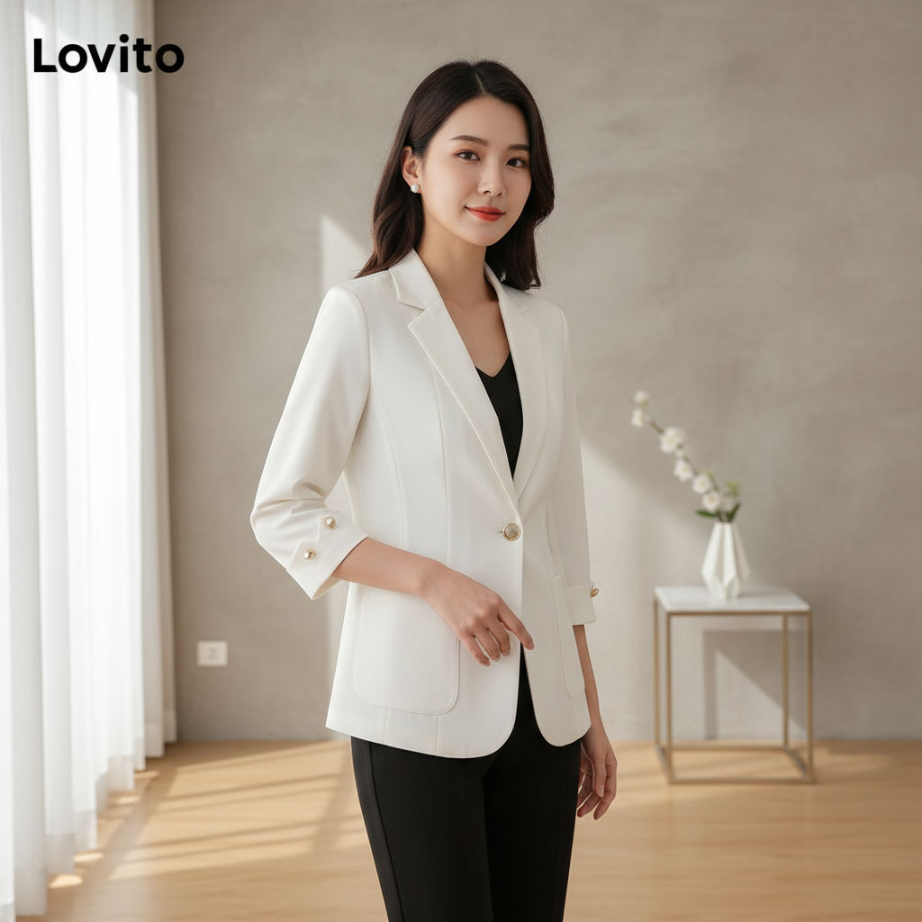 Lovito สูทผู้หญิง กระดุมหน้า สีพื้น สไตล์สบาย ๆ LNL71434