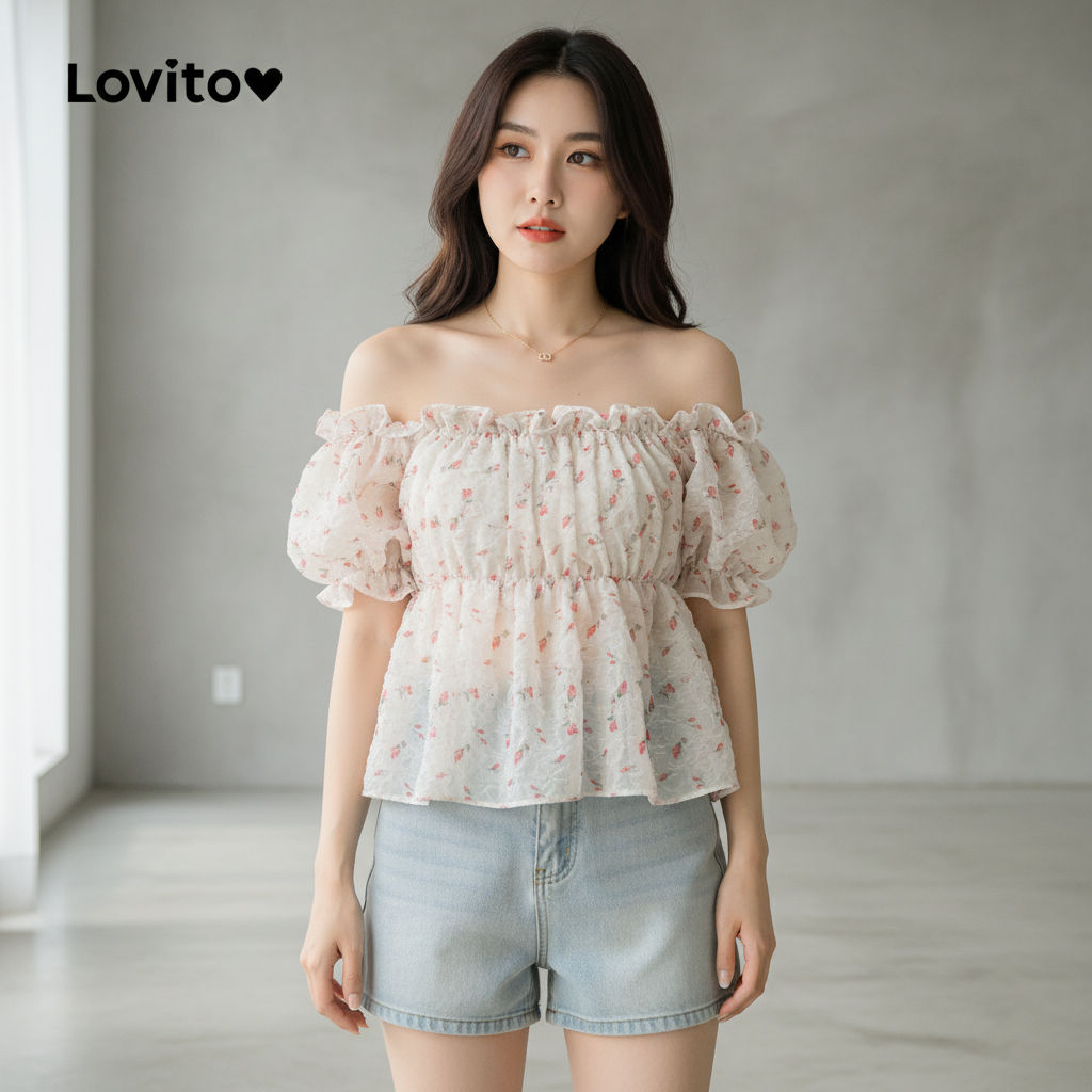 Lovito เสื้อเชิ้ตเบลาส์ ลายดอกเดซี่ระบายขอบคอ สําหรับผู้หญิง LNA16141 (หลากสี)