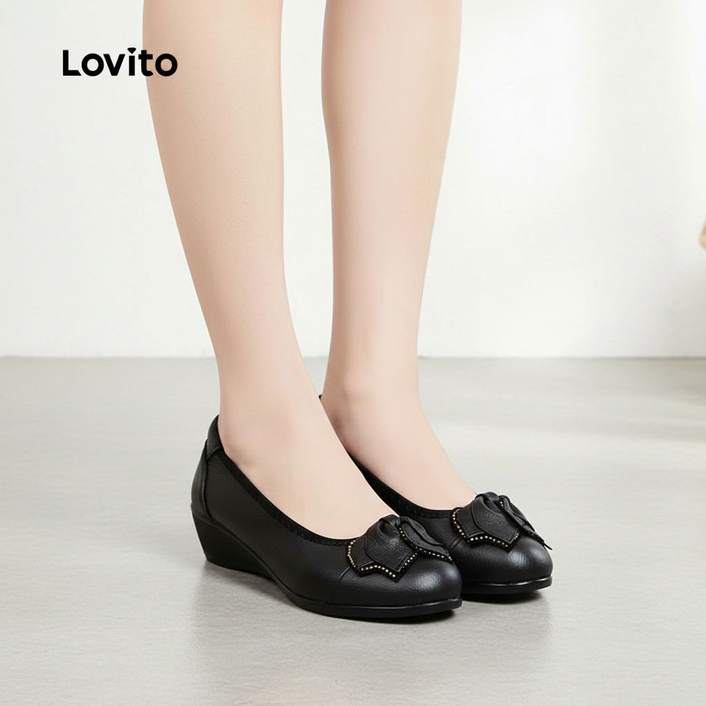 Lovito รองเท้าผู้หญิงหนังนิ่มกันน้ํา ระบายอากาศ สวมใส่สบาย บัลเล่ต์แฟลต สําหรับคุณแม่ LFA76317