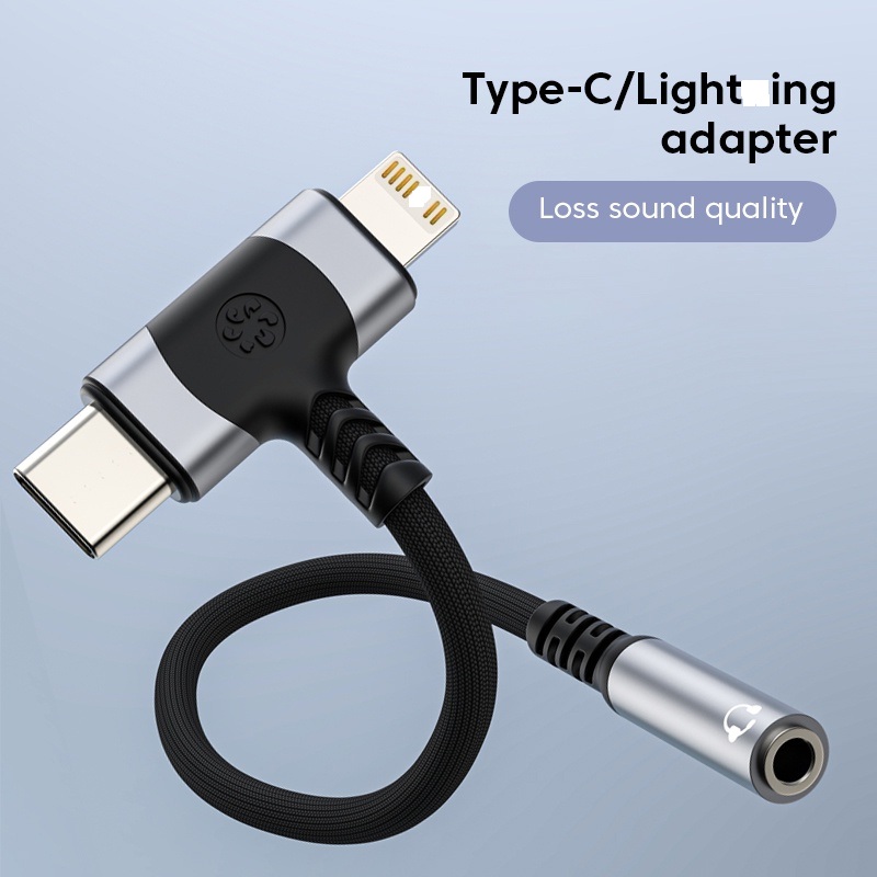 สาย Aux Audio 2 in 1 สาย Type C/lOS to 3.5mm สําหรับหูฟังในรถยนต์ สายแปลง USB C lOS to 3.5mm Jack