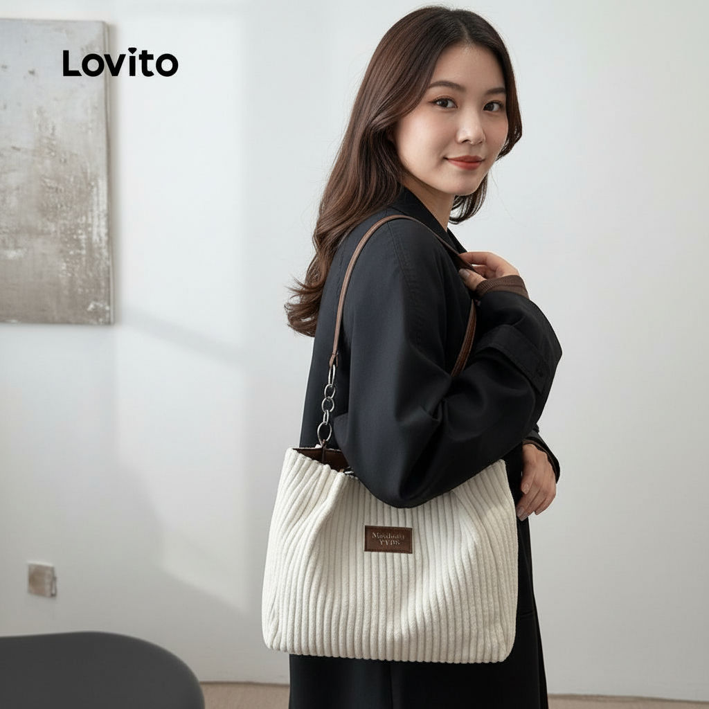 Lovito กระเป๋าถือทรงโท้ตหูหิ้วขนาดใหญ่สําหรับผู้หญิง สไตล์ลําลอง LFA104019