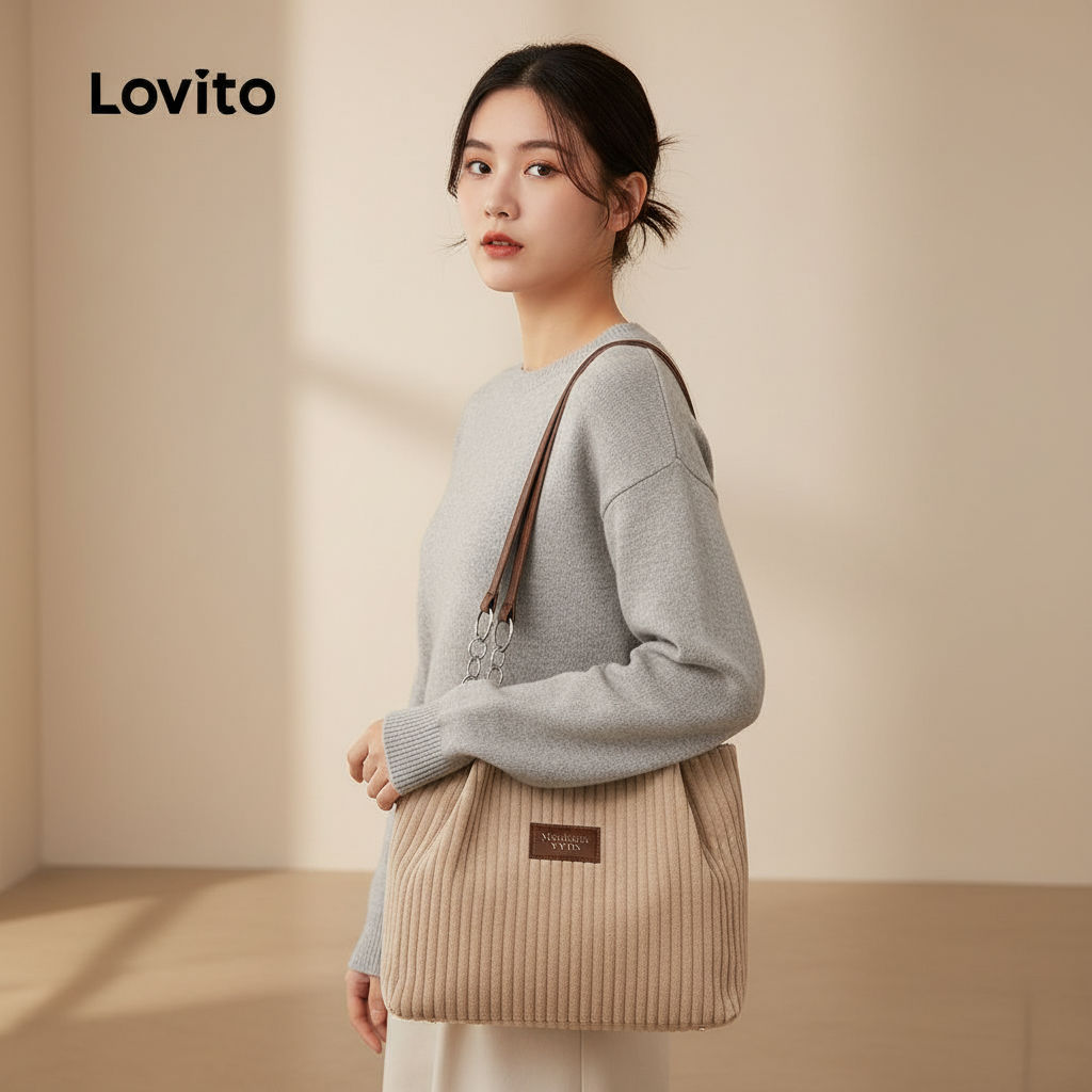 Lovito กระเป๋าถือทรงโท้ตหูหิ้วขนาดใหญ่สําหรับผู้หญิง สไตล์ลําลอง LFA104019