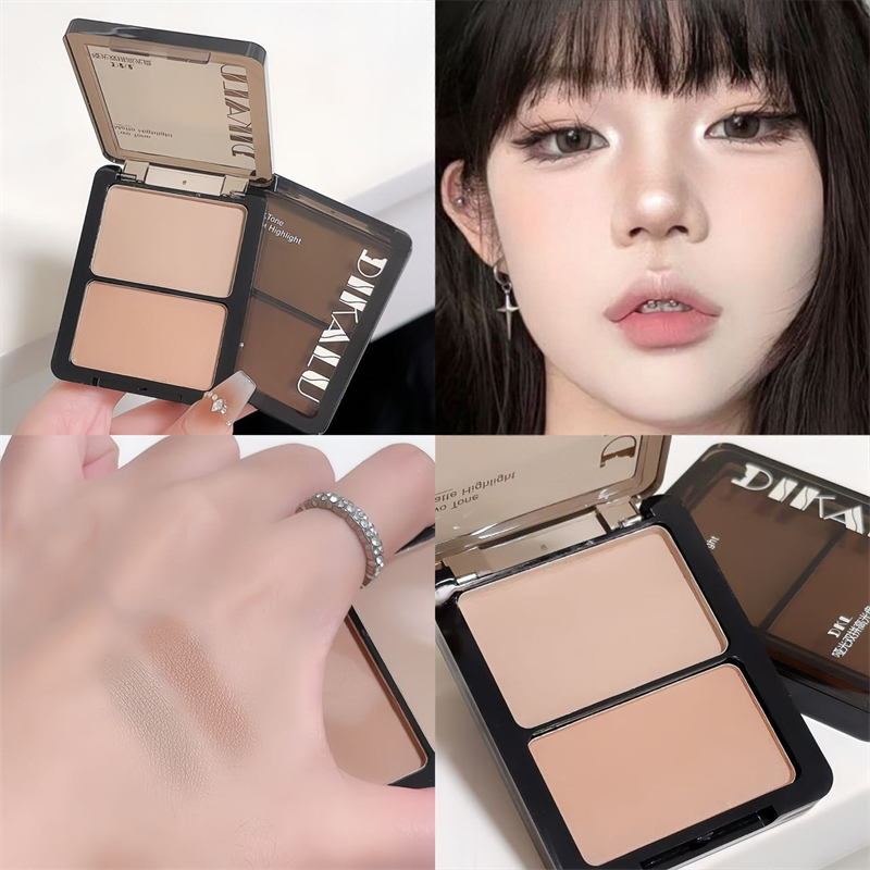 DIKALU ไฮไลท์ & คอนทัวร์ แบบสองเฉดสี - แป้งอัดแข็งเนื้อแมตต์ เพิ่มความสว่างและสโตรก สําหรับใต้ตา หัวตาด้านใน คอนทัวร์จมูก กันเหงื่อ พาเลตต์ออลอินวัน - รูปที่ 2