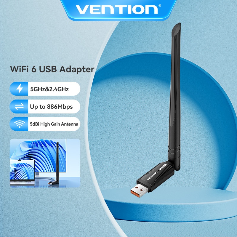 Vention อะแดปเตอร์ WiFi 6 USB WiFi Bluetooth แบบดูอัลแบนด์ 5GHz 2.4GHz ความเร็ว 600Mbps ตัวรับสัญญาณ