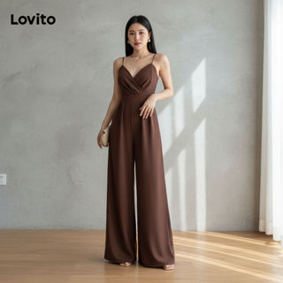 Lovito ชุดจัมพ์สูทลําลองสําหรับฤดูร้อน จับจีบเรียบง่ายสําหรั…