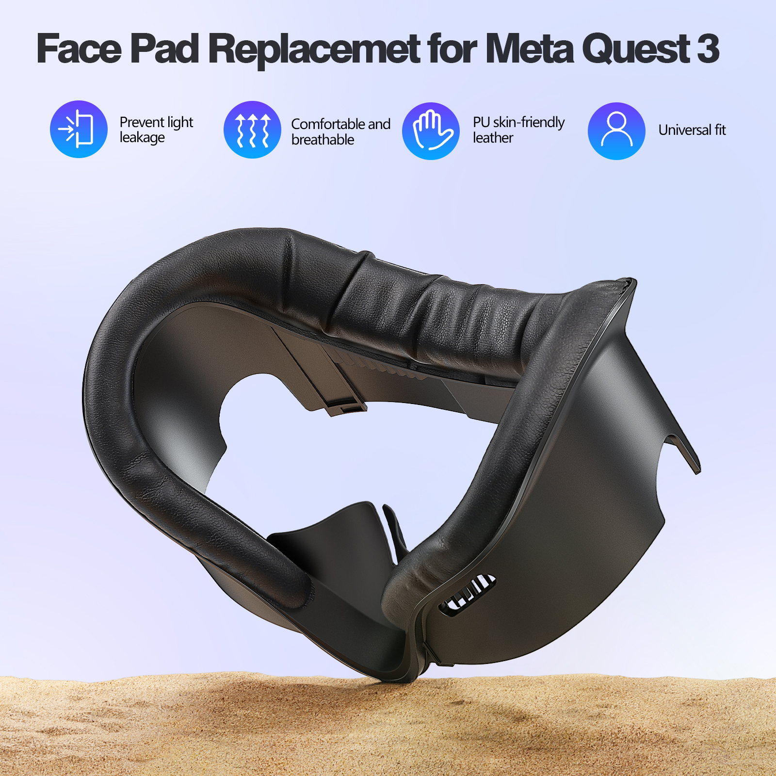 แผ่นอินเทอร์เฟซใบหน้าและแผ่นปิดหน้าสําหรับอุปกรณ์เสริม Meta Oculus Quest 3/3S, แผ่นโฟม PU กันเหงื่อ, ดีไซน์ที่ระบายอากาศได้สําหรับอุปกรณ์เสริม VR Quest 3S
