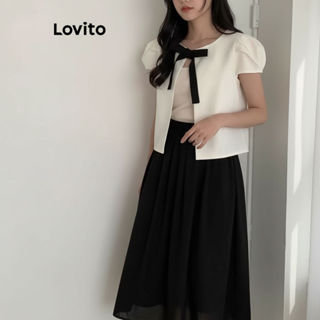 Lovito เสื้อผู้หญิง ผูกเชือก เรียบหรู สีพื้น สไตล์ L106AD516
