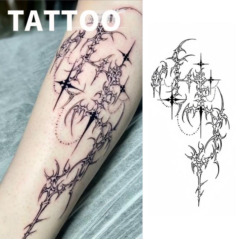 เรขาคณิตโค้ง รอยสักชั่วคราว กันน้ํา ติดทนนาน 15 วัน Body Art