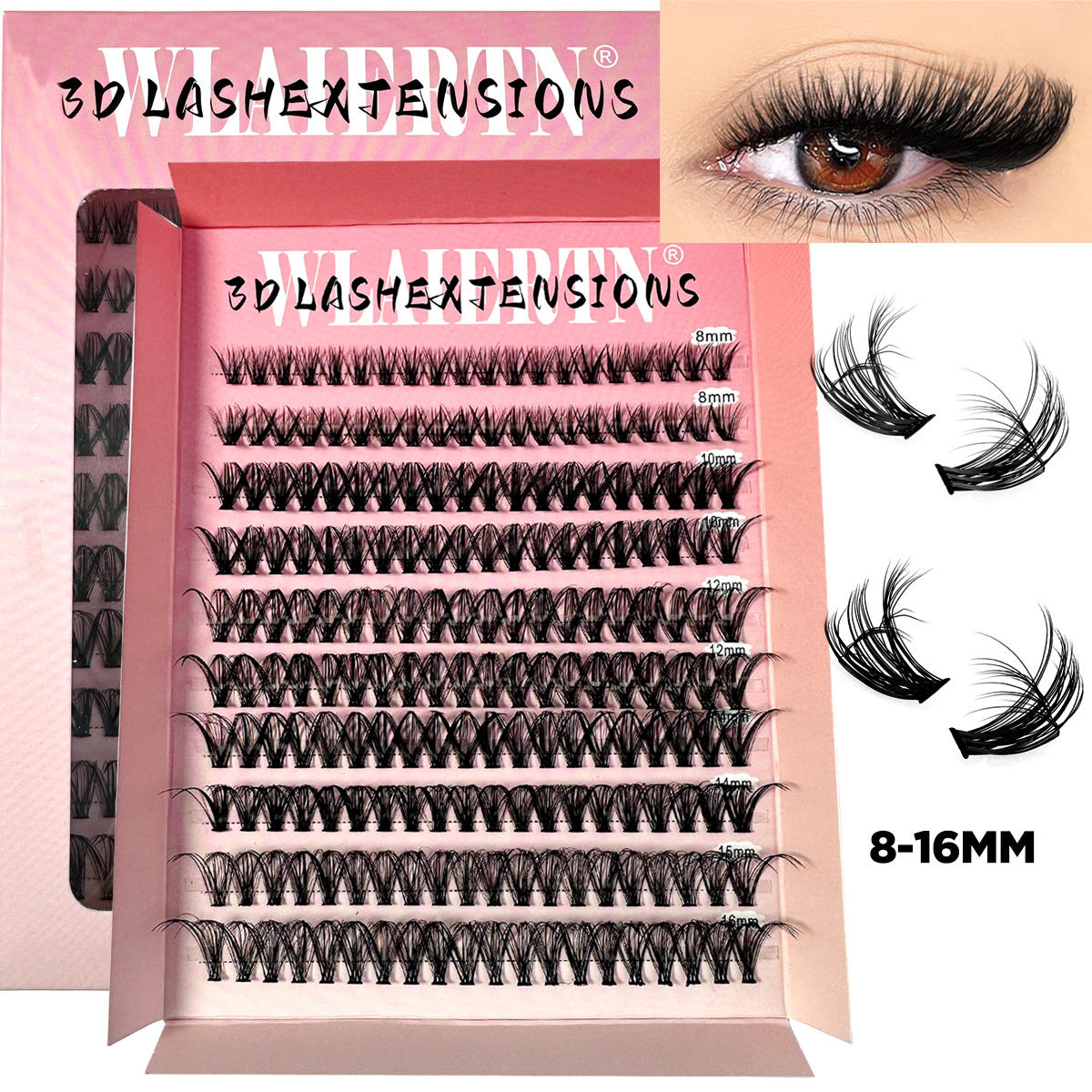 Wispy Thicken Cluster Lashes – 200 ชิ้น D Curl ส่วนต่อส่วนบุคคล (8-16 มม.) สําหรับแต่งหน้า Volume