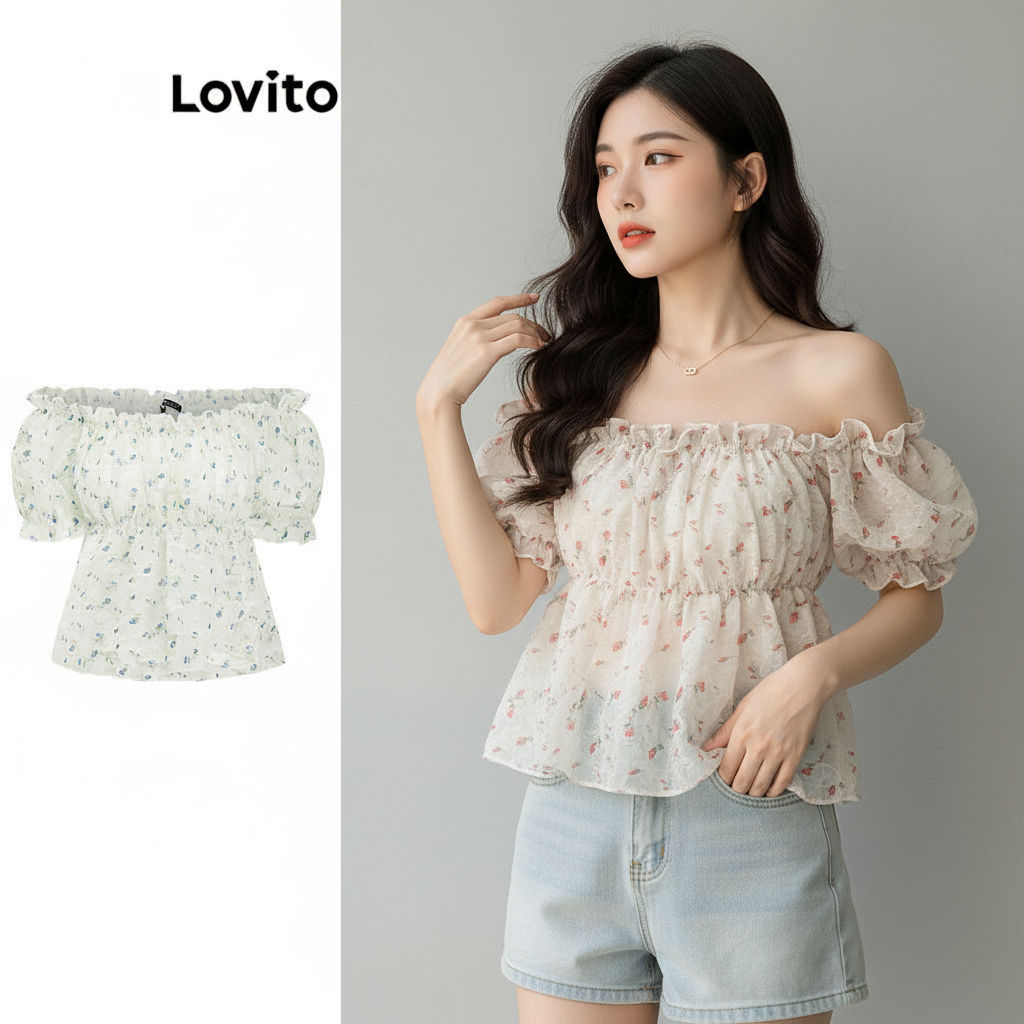 Lovito เสื้อเชิ้ตเบลาส์ ลายดอกเดซี่ระบายขอบคอ สําหรับผู้หญิง LNA16141 (หลากสี)