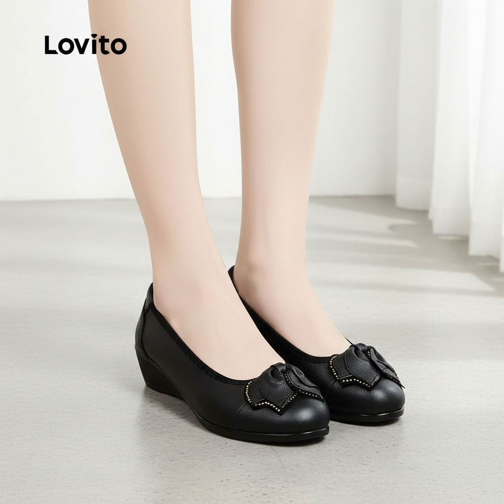 Lovito รองเท้าผู้หญิงหนังนิ่มกันน้ํา ระบายอากาศ สวมใส่สบาย บัลเล่ต์แฟลต สําหรับคุณแม่ LFA76317