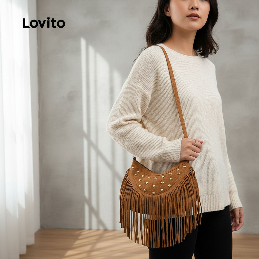 Lovito กระเป๋าถือผู้หญิงสไตล์ลําลอง ตกแต่งหมุด LFA104009