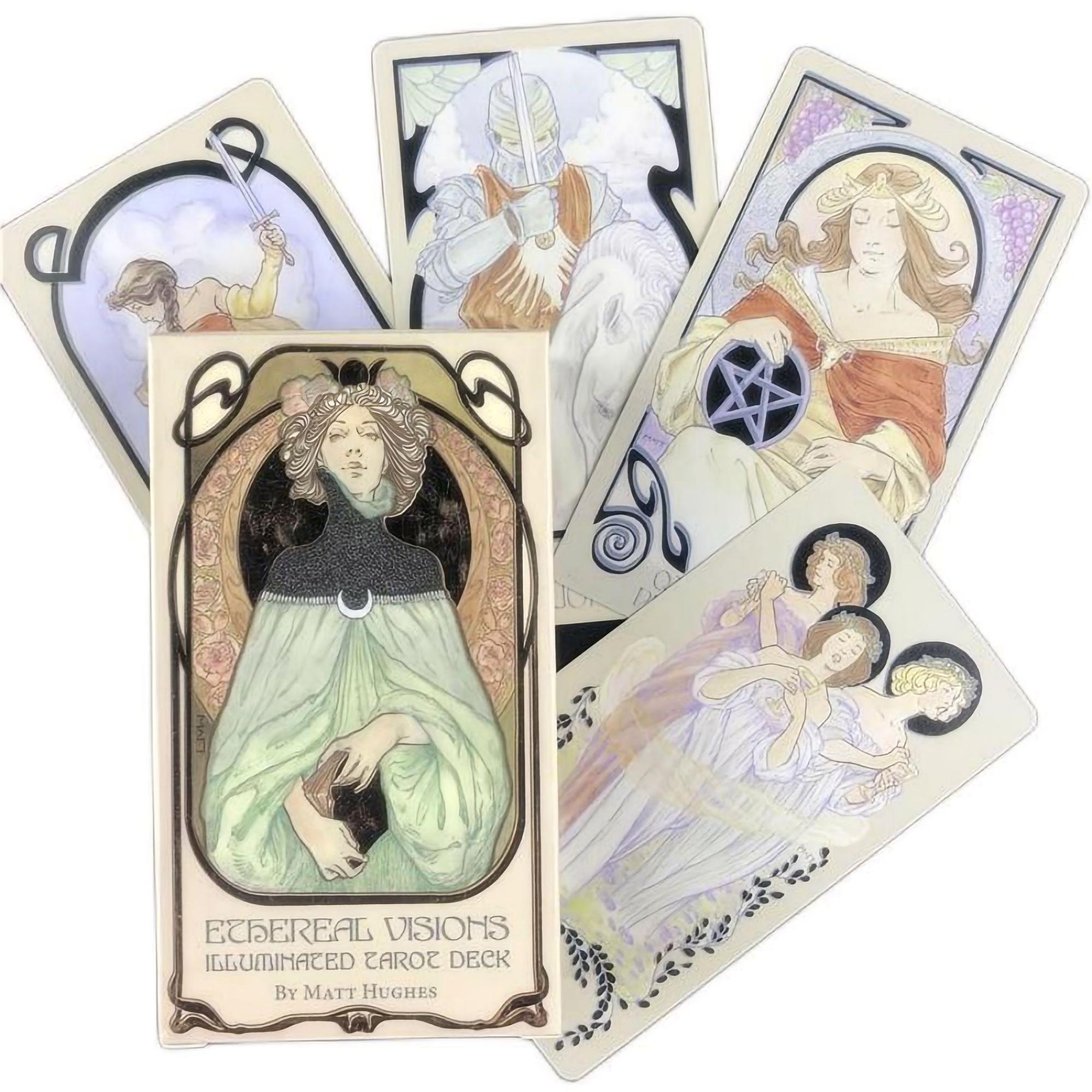 Classic Ethereal Visions Illuminated Tarot Rider Tarot Deck Cards สําหรับผู้เริ่มต้นเกมกระดานทํานาย