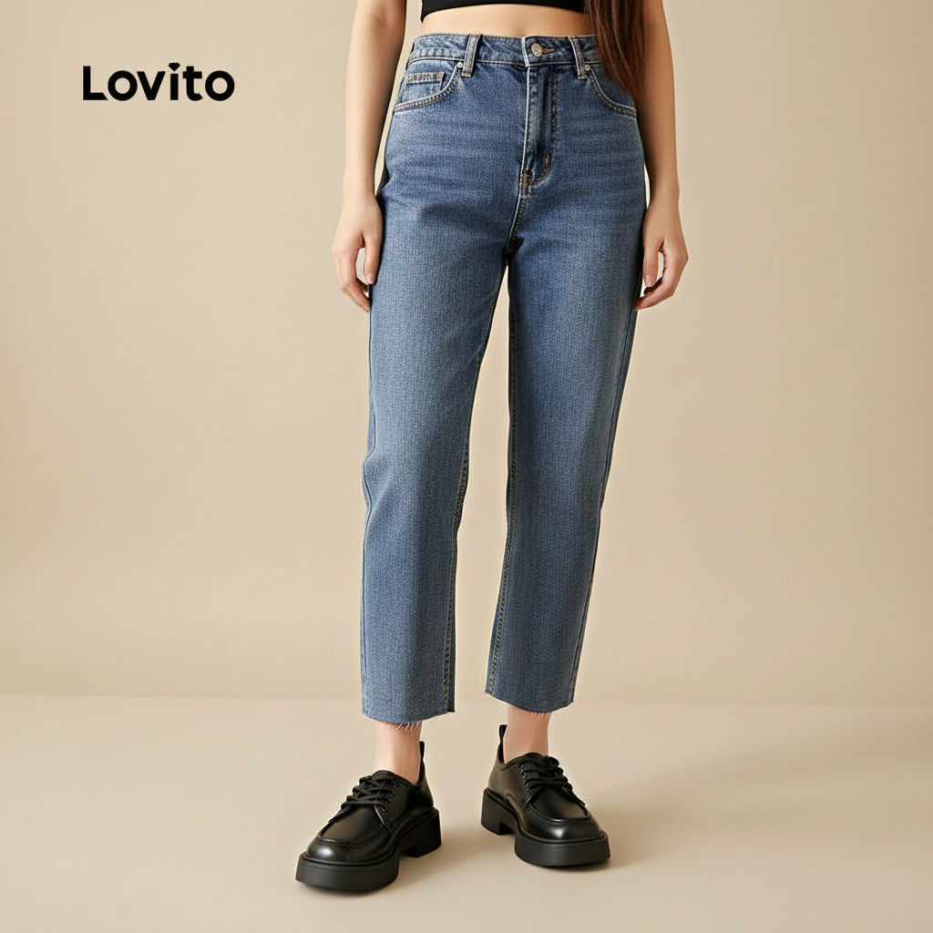 Lovito รองเท้าโลฟเฟอร์หนังสีดําสไตล์อังกฤษย้อนยุค ผูกเชือก JK สําหรับผู้หญิง LFA76314