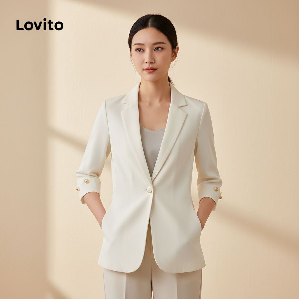 Lovito สูทผู้หญิง กระดุมหน้า สีพื้น สไตล์สบาย ๆ LNL71434