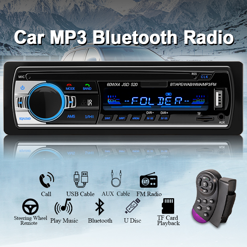 วิทยุรถยนต์ 1 din สเตอริโอ มัลติมีเดีย MP3 เครื่องเล่นดิจิตอล บลูทูธ FM ISO เพาเวอร์ Aux Input USB สากล 12-24V