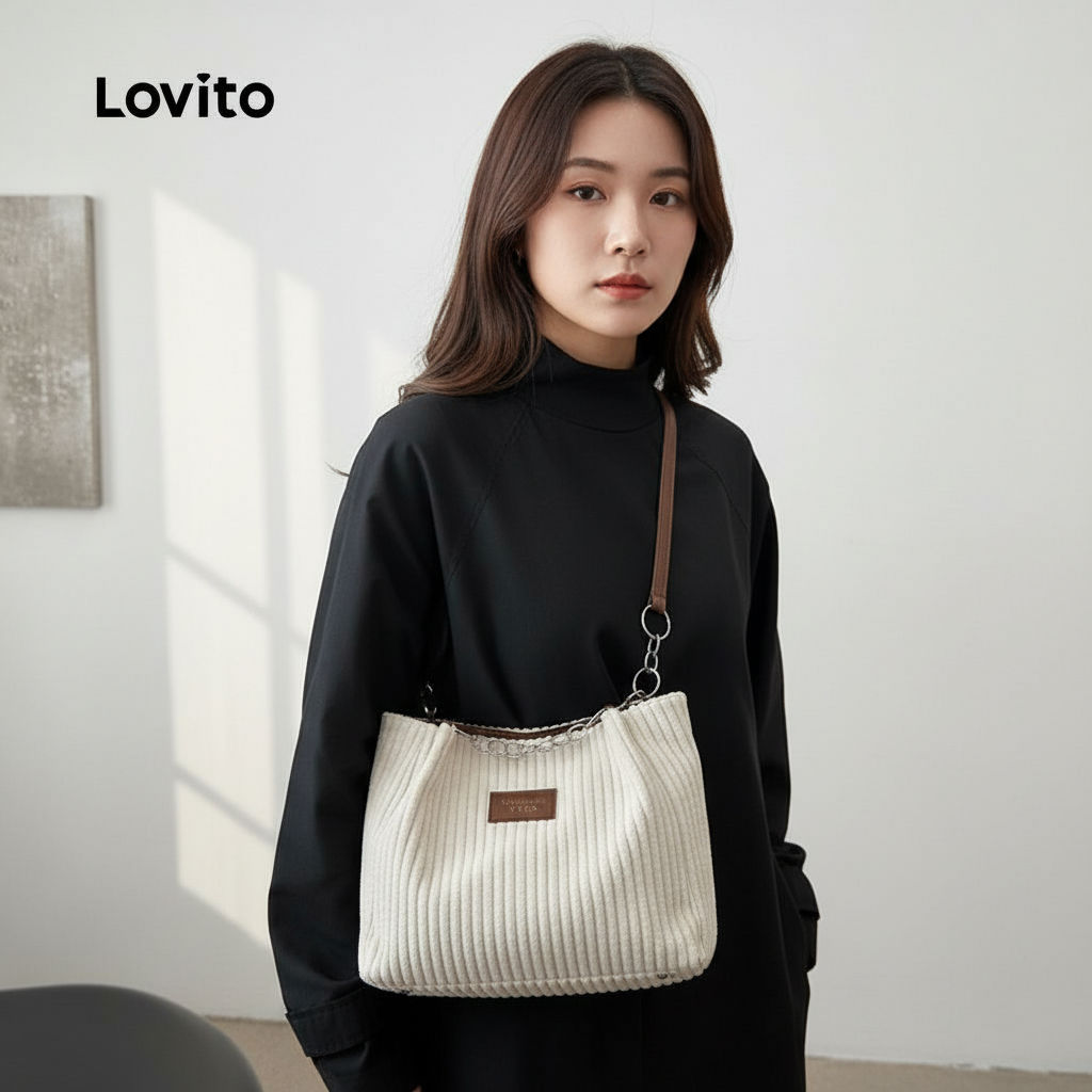 Lovito กระเป๋าถือทรงโท้ตหูหิ้วขนาดใหญ่สําหรับผู้หญิง สไตล์ลําลอง LFA104019