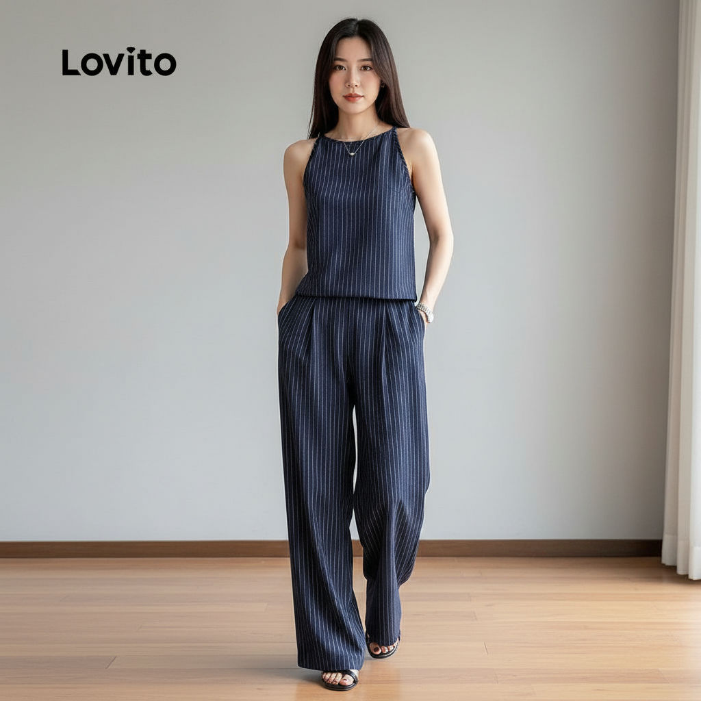 Lovito กางเกงลําลองหรือเสื้อ สีน้ําเงินกรมท่า สําหรับผู้หญิง L158AD187