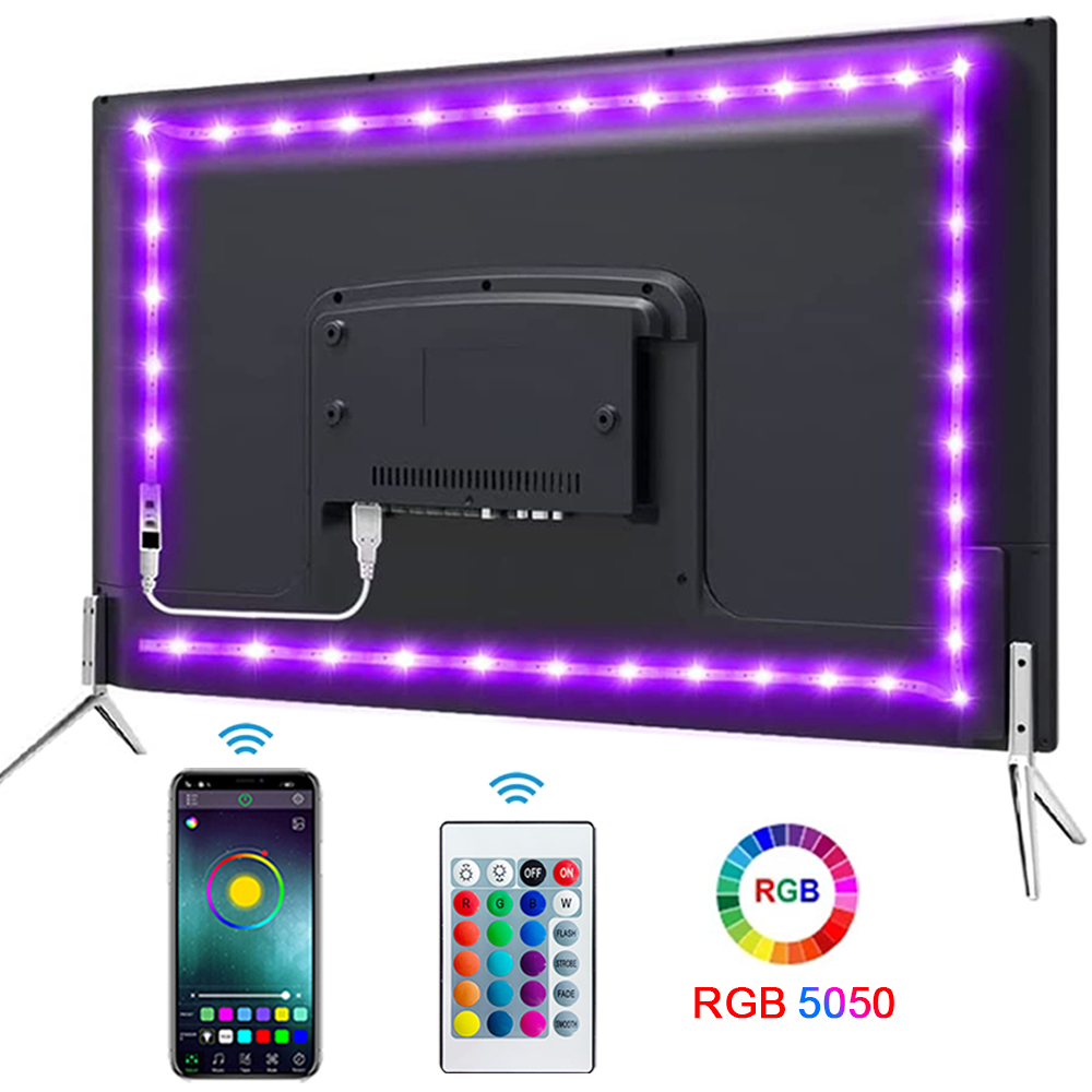 ไฟเส้น LED 5050 SMD 5V USB Bluetooth RGB แบบยืดหยุ่น เทปในตัว ติดเองกับทีวีหรือโต๊ะคอมพิวเตอร์
