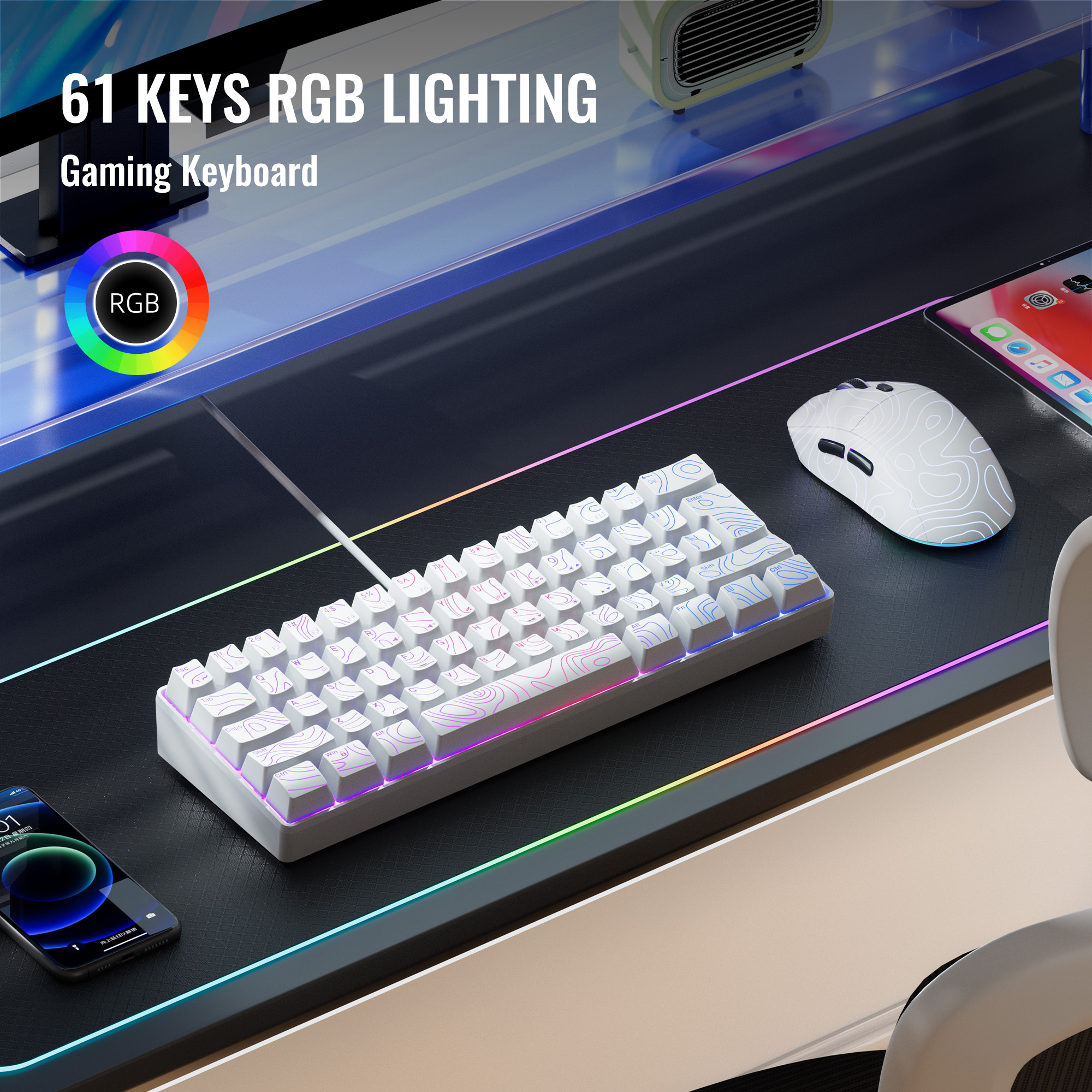  คีย์บอร์ดเกมมิ่งแบบกลไก ขนาดเล็ก มีไฟ RGB 61 ปุ่ม เชื่อมต่อแบบมีสาย สําหรับแล็ปท็อป พีซี เกมเมอร์ และสํานักงาน